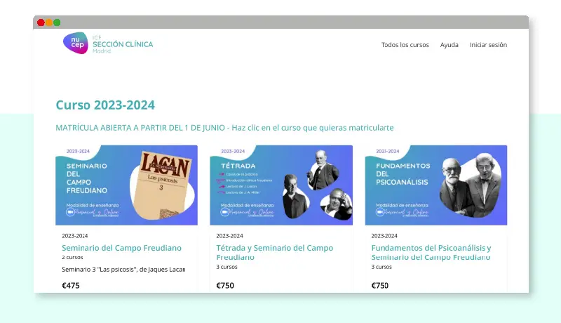 Miniatura plataforma elearning escuela online para Sección Clínica de Madrid NUCEP
